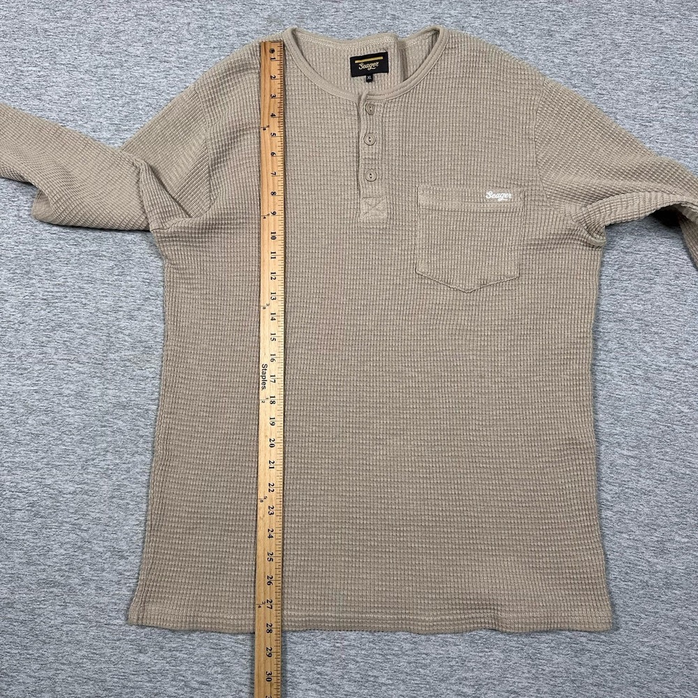 Seager Sawpit Henley Shirt Mens XL Brown Waffle Knit Long Sleeve Thermal - Picture 6 of 9